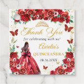 Rode Rozen Bloemen Vlinders Quinceañera Prinses Bedankjes Labels (Voorkant)