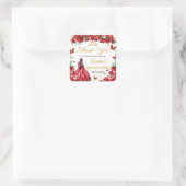 Rode Rozen Bloemen Vlinders Quinceañera Prinses Vierkante Sticker (Tas)