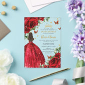 Rode Rozen Bloemen Vlinders Quinceañera Sweet 16 Acryl Uitnodigingen (Insitu (Huwelijk))
