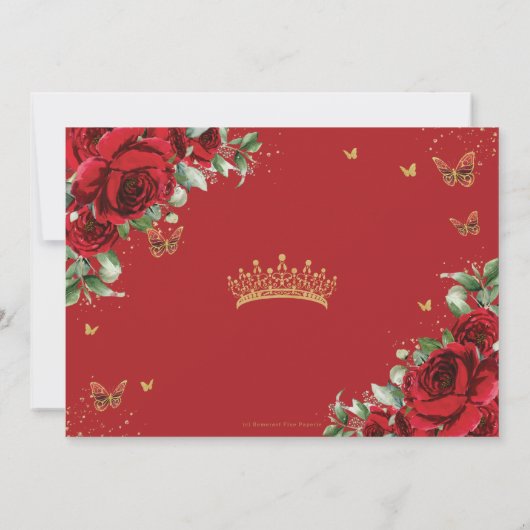 Rode Rozen Bloemen Vlinders Quinceañera Sweet 16 Bedankkaart (Achterkant)