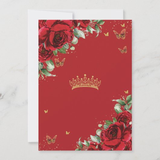 Rode Rozen Bloemen Vlinders Quinceañera Sweet 16 Kaart (Achterkant)