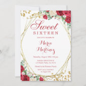 Rode Rozen Bloemen Zoete 16e verjaardag Uitnodigin Kaart (Voorkant)