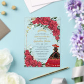 Rode Rozen Bloemen Zwart Charro Jurk Quinceañera Acryl Uitnodigingen (Insitu (Huwelijk))