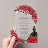 Rode Rozen Bloemen Zwart Charro Quinceañera Boog Acryl Uitnodigingen (Insitu (Draagbaar))