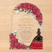 Rode Rozen Bloemen Zwart Charro Quinceañera Boog Acryl Uitnodigingen (Voorkant)
