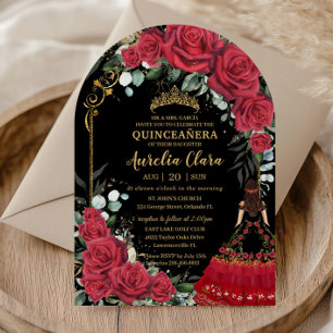 Rode Rozen Bloemen Zwart Charro Quinceañera Boog Kaart