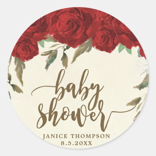 rode rozen bloemenbaby shower sticker gunsten (Voorkant)