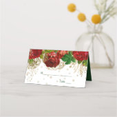 Rode rozen bloemenbruiloft plaatskaartje (Voorkant)