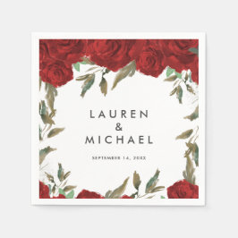 Rode Rozen Bloemengroen Trouwservetten Servet