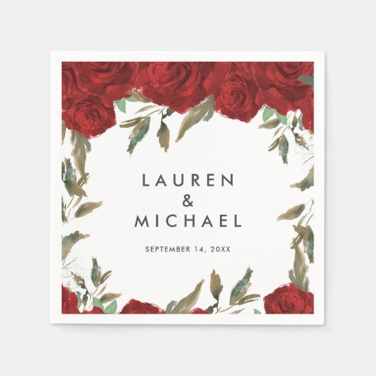Rode Rozen Bloemengroen Trouwservetten Servet (Voorkant)