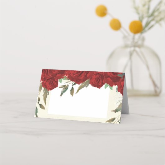 Rode rozen bloemenivoor trouwkaart plaatskaartje (Voorkant)