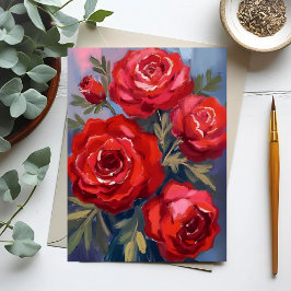 Rode Rozen | Bloemenschildering in waterverf Briefkaart