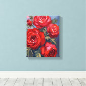 Rode Rozen | Bloemenschildering in waterverf Canvas Afdruk (Insitu (Houten vloer))