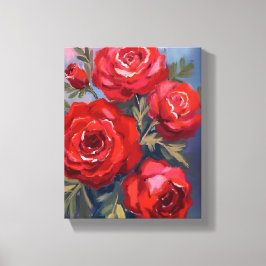 Rode Rozen | Bloemenschildering in waterverf Canvas Afdruk