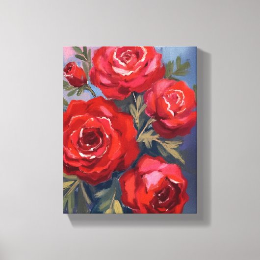 Rode Rozen | Bloemenschildering in waterverf Canvas Afdruk (Voorkant)