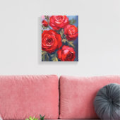Rode Rozen | Bloemenschildering in waterverf Canvas Afdruk (Insitu (Woonkamer))
