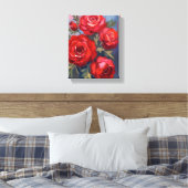 Rode Rozen | Bloemenschildering in waterverf Canvas Afdruk (Insitu (Slaapkamer))