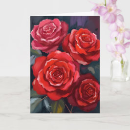 Rode Rozen Bloemenschildering in Waterverf Kaart