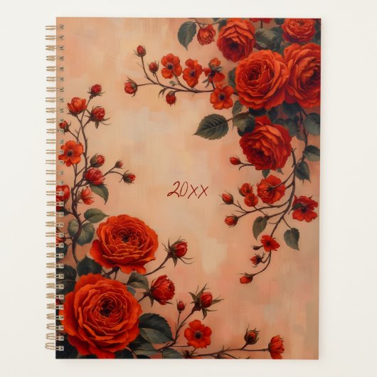 Rode Rozen Bloemenspiraal Gebonden Botanische Prin Planner (Voorkant)