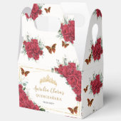 Rode Rozen Bloemenvlinders Gouden Verjaardagsgevel Bedankdoosjes (Open)