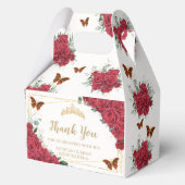 Rode Rozen Bloemenvlinders Gouden Verjaardagsgevel Bedankdoosjes (Achterkant)