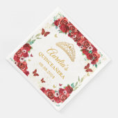 Rode Rozen Bloemenvlinders Quinceanera servetten (Hoek)