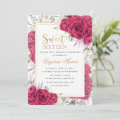 Rode rozen bloemenzoet zestien 16 verjaardag kaart (Staand voorkant)