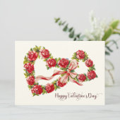 Rode Rozen Bloemhartkrans Elegant Lief Vintage Feestdagenkaart (Staand voorkant)