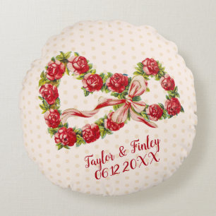 Rode Rozen Bloemhartkrans Elegant Lief Vintage Rond Kussen