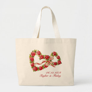 Rode Rozen Bloemhartkrans Elegant Schattig Vintage Grote Tote Bag