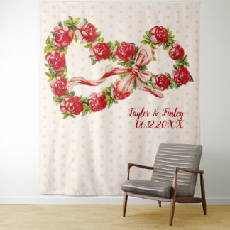 Rode Rozen Bloemhartkrans Elegant Schattig Vintage Wandkleed