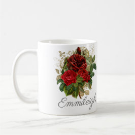 Rode Rozen Bloemige Elegante Vintage Naam Koffiemok