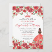 Rode Rozen Bloemige Quinceanera Uitnodiging (Voorkant)