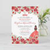 Rode Rozen Bloemige Quinceanera Uitnodiging (Staand voorkant)