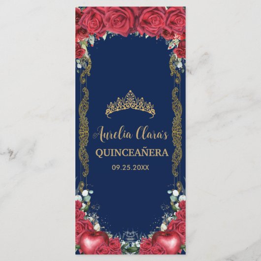 Rode Rozen Bloemige Sneeuw Witte Appel Verjaardags Programmakaart (Achterkant)