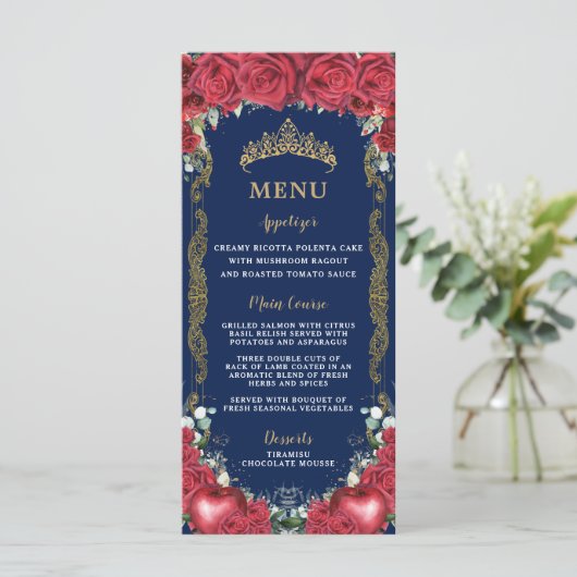 Rode Rozen Bloemige Sneeuw Witte Appel Verjaardags Programmakaart (Staand voorkant)