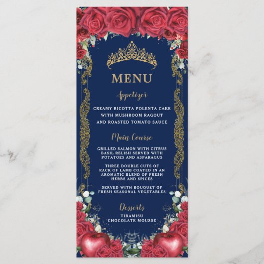 Rode Rozen Bloemige Sneeuw Witte Appel Verjaardags Programmakaart (Voorkant)