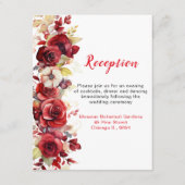 Rode Rozen Bloemige Trouwreceptie Informatiekaartje (Voorkant)