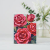 Rode Rozen Bloemschildering Briefkaart (Staand voorkant)