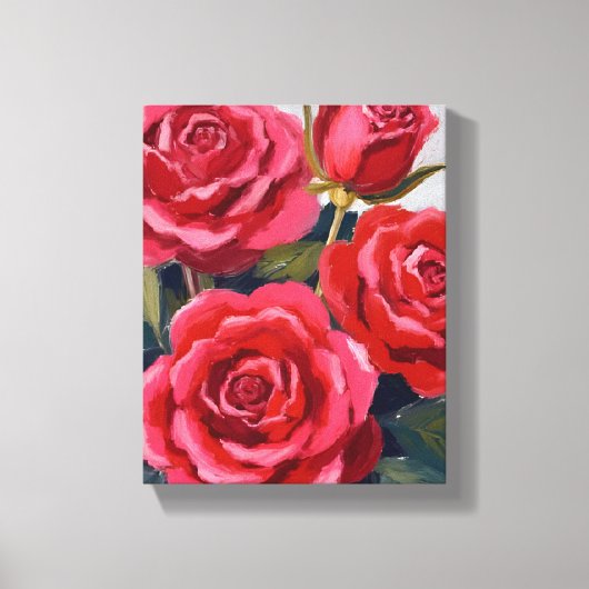 Rode Rozen Bloemschildering Canvas Afdruk (Voorkant)