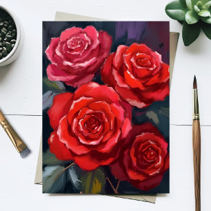 Rode Rozen Bloemschildering in Waterverf Briefkaart