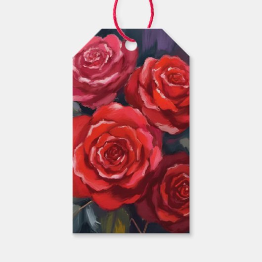 Rode Rozen Bloemschildering in Waterverf Cadeaulabel (Voorkant)