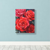 Rode Rozen Bloemschildering in Waterverf Canvas Afdruk (Insitu (Houten vloer))