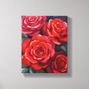 Rode Rozen Bloemschildering in Waterverf Canvas Afdruk