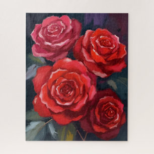 Rode Rozen Bloemschildering in Waterverf Legpuzzel