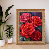 Rode Rozen Bloemschildering in Waterverf Poster