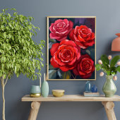 Rode Rozen Bloemschildering in Waterverf Poster