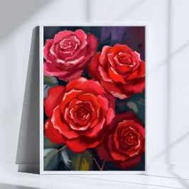 Rode Rozen Bloemschildering in Waterverf Poster