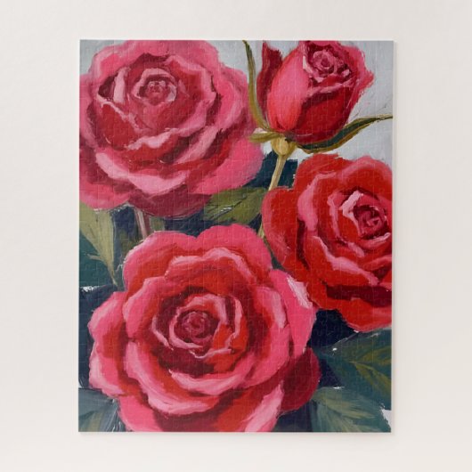 Rode Rozen Bloemschildering Legpuzzel (Verticaal)