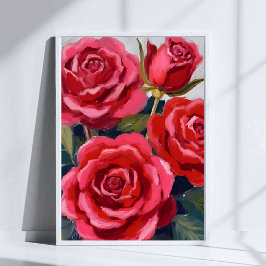 Rode Rozen Bloemschildering Poster